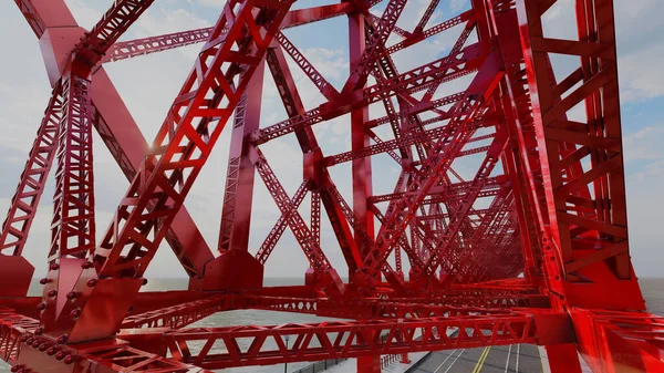 Puente Rojo Con Estructura Acero Colgante —  Fotos de Stock