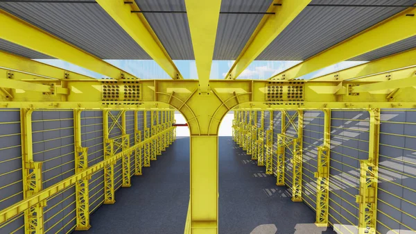 Structure Hangar Usine Jaune Avec Des Détails Câbles Acier Vis — Photo
