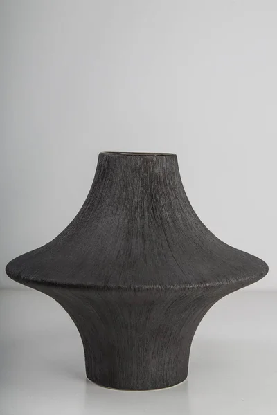 Selective Focus Shot Dark Colored Weird Shaped Ceramic Vase Grey — Stock Photo, Image