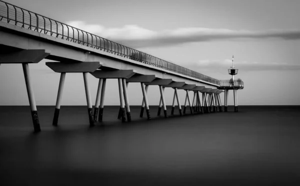 Grayscale Shot Pont Del Petroli Bridge Mediterranean Sea Spain — Stockfoto