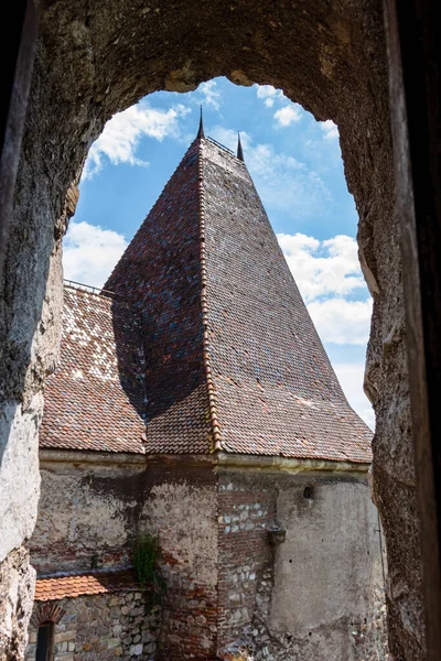 Colpo Verticale Castello Castelul Corvinilor Situato Transilvania Romania — Foto Stock