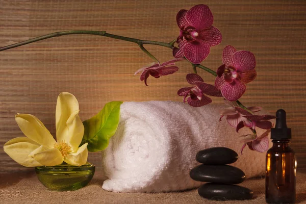 Huile Essentielle Serviette Accessoires Massage Concept Médecine Naturelle — Photo