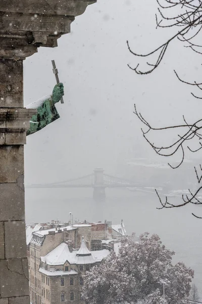 Een Besneeuwde Winterdag Budapest Hongarije — Stockfoto