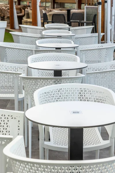 Vertical Shot Row Chairs Tables Open Air Cafe — Stock Photo, Image
