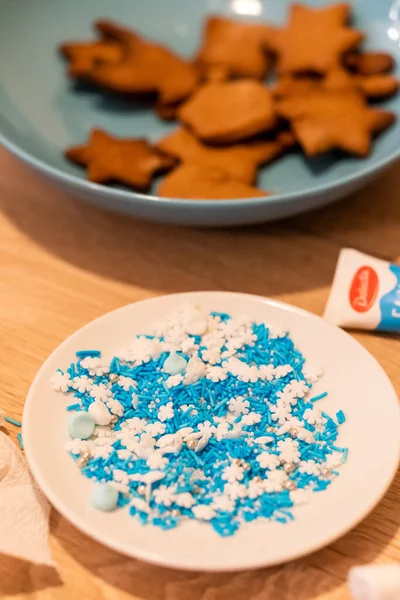 Poznan Poland Nov 2021 Vertical Closeup Shot Decorative Sugar Stars — Stockfoto