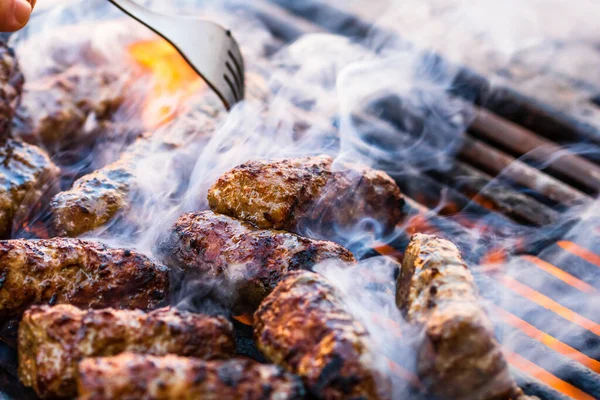 Close Shot Meat Rolls Barbecue — 图库照片