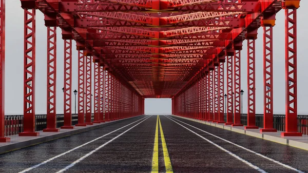 Puente Rojo Con Estructura Acero Colgante — Foto de Stock