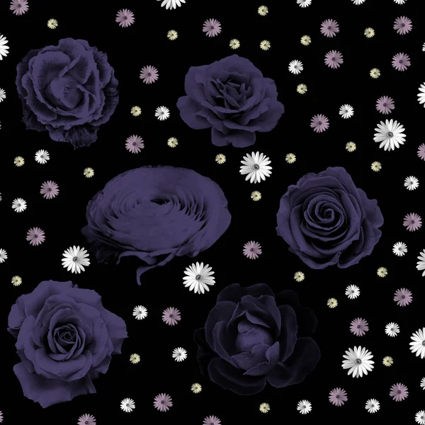 Eine Illustration Des Nahtlosen Floralen Hintergrunds Auf Dem Dunklen Hintergrund — Stockfoto
