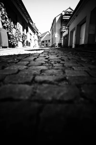 Een Verticaal Grijswaarden Shot Van Lege Straat — Stockfoto