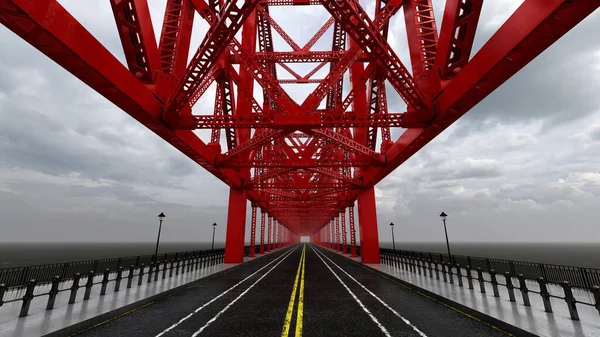 Puente Rojo Con Estructura Acero Colgante —  Fotos de Stock