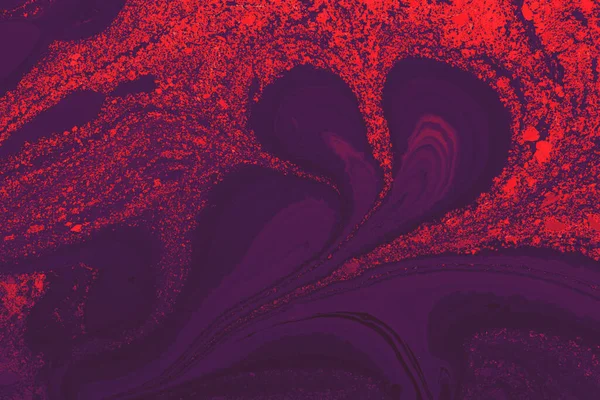 Abstrato Brilhante Marmorização Padrão Forma Coração Cores Vermelhas Roxas — Fotografia de Stock