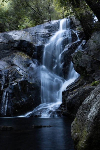 Eine Vertikale Aufnahme Eines Wasserfalls Einem Herbstwald — Stockfoto