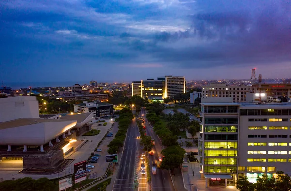 Tiro Aéreo Cidade Accra Gana Noite — Fotografia de Stock
