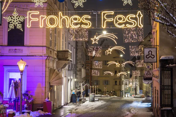 Graz Áustria Dez 2021 Decoração Natal Desejando Frohes Fest Letras — Fotografia de Stock