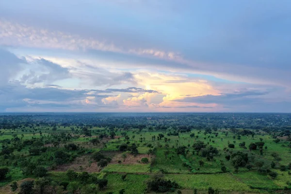 Una Hermosa Toma Puesta Sol Sobre Paisaje Ghana — Foto de Stock