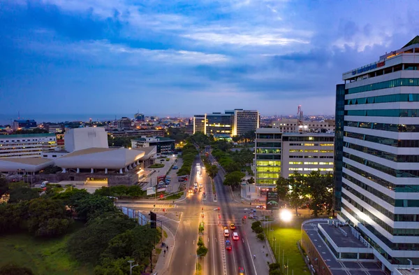Flygbild Staden Accra Ghana Natten — Stockfoto