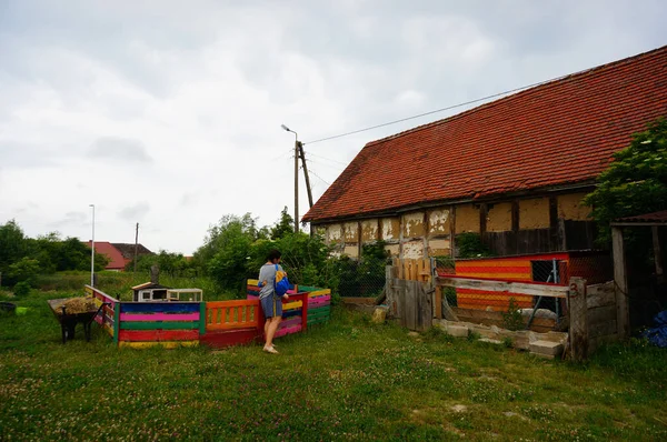 Glapki Poland Jun 2019 Woman Child Looking Animals Fence Farm — Stock Photo, Image