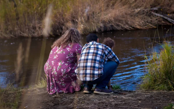 Eine Rückansicht Der Schönen Familie See Wald — Stockfoto