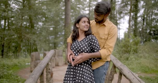 Young Couple Love Spending Time Together Making Hand Heart Gesture — Stock Video