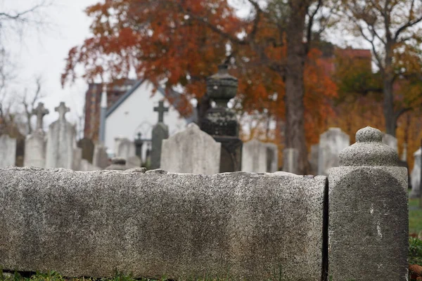 Closeup Cemetery Gravestones Autumn — Stockfoto