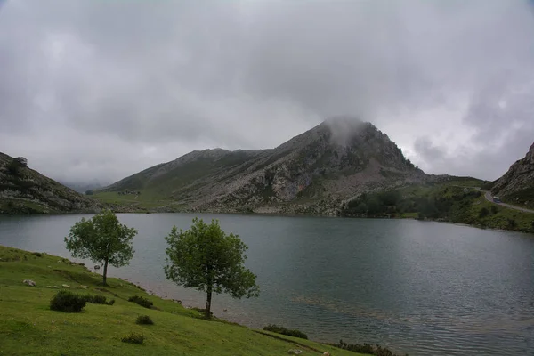 Scenic View Mountain Landscape Lakes Covadonga Spain Gloomy Sky — 图库照片