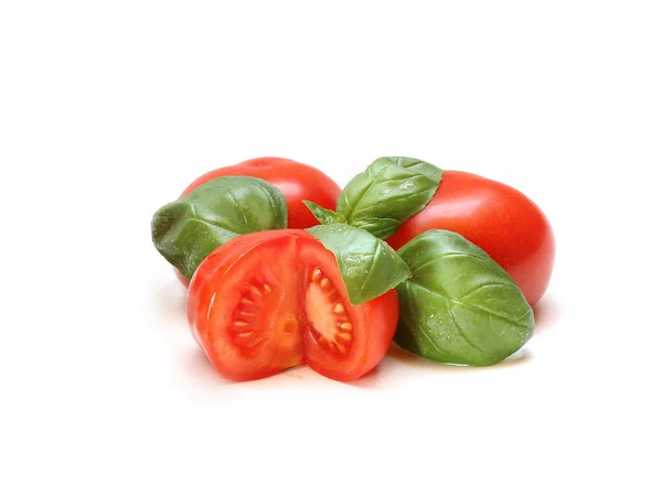 Closeup Shot Juicy Cherry Tomatoes Leaves White — Stock Photo, Image