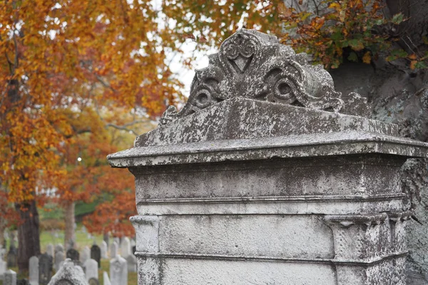 Closeup Cemetery Gravestones Autumn — Stock Photo, Image