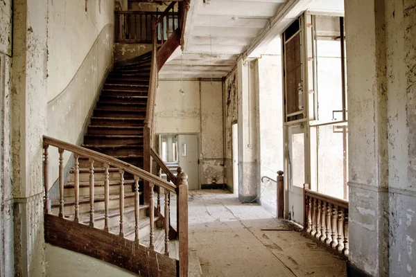 Interior Old Abandoned Building Wooden Stairway — Stock Photo, Image