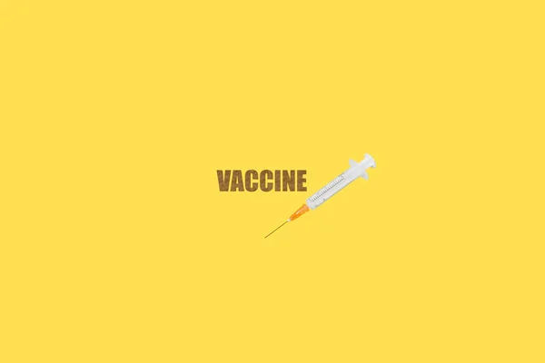 Vaccine Word Syringe Isolated Yellow Background — Stockfoto