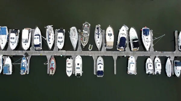 Aerial View Luxury Boats Moored Dock — Stockfoto