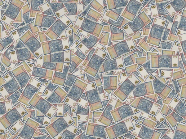 Ein Hintergrund Von Oben Mit Einem Haufen Usbekischer Som Banknoten — Stockfoto