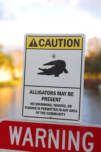 Vertical Shot Sign Warning People Alligators — Stock Photo, Image
