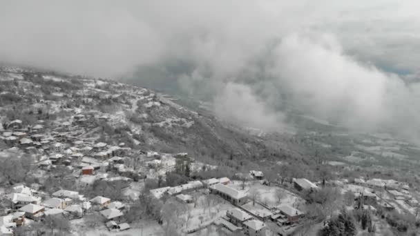 Paisaje Invernal Con Pueblo Cubierto Nieve — Vídeo de stock