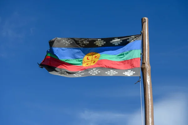 Eine Flache Aufnahme Einer Fahne Des Ursprünglichen Mapuche Volkes Blauen — Stockfoto