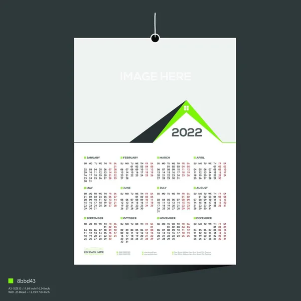 Color Verde Meses 2022 Diseño Calendario Para Cualquier Tipo Uso — Vector de stock