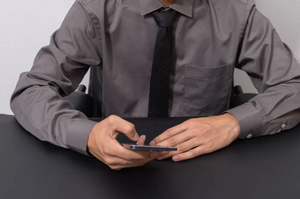 Businessman Using Smartphone His Work Desk — 图库照片