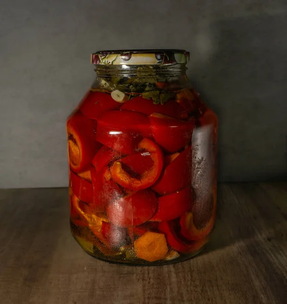 Jar Pickled Peppers Winter — Stock Photo, Image