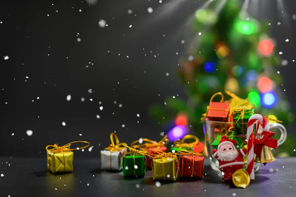 Christmas Theme Composition Gift Boxes Christmas Tree Background — Stockfoto