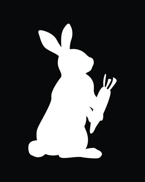 Rabbit Silhouette Carrot Black Background — Vector de stock