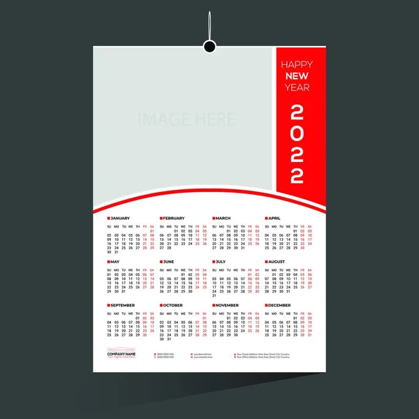 Красный Цвет Месяцев 2022 Календарный Дизайн Любого Вида Использования — стоковый вектор