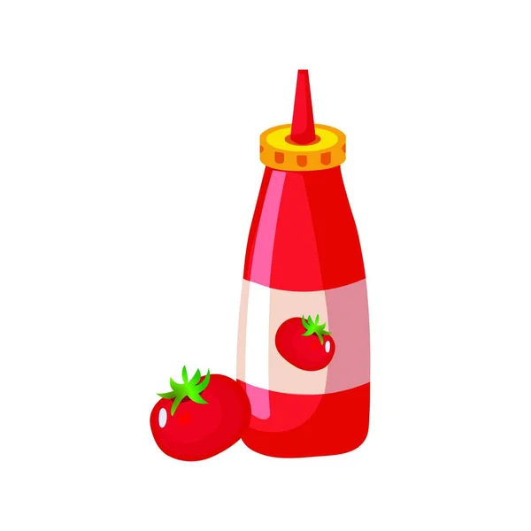 Tomaat Ketchup Fles Met Rode Peper Chili Saus Geïsoleerd Witte — Stockvector