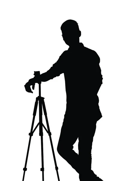 Silhouet Van Een Professionele Fotograaf Met Een Camera — Stockvector