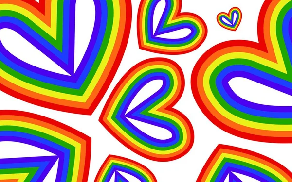 Regenbogen Bunte Herzen Herz Und Pfeil Mehrfarbiger Hintergrund Vektorillustration — Stockvektor