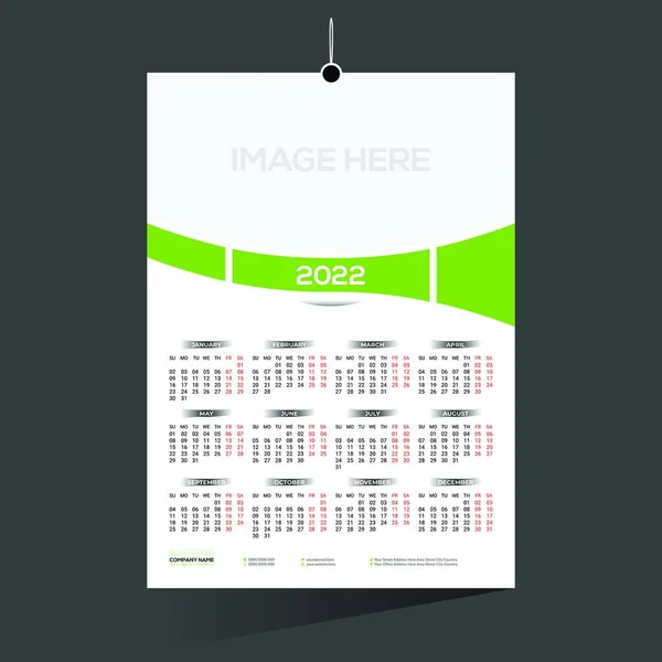 Vert Coloré Mois 2022 Calendrier Design — Image vectorielle