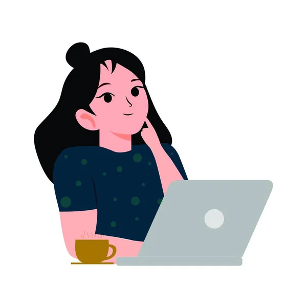 Vrouw Met Laptop Kopje Koffie Vector Illustratie Ontwerp — Stockvector