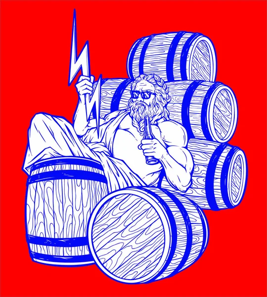 Beer Barrel Bottle Wine Glass Champagne Vector Illustration — Vetor de Stock
