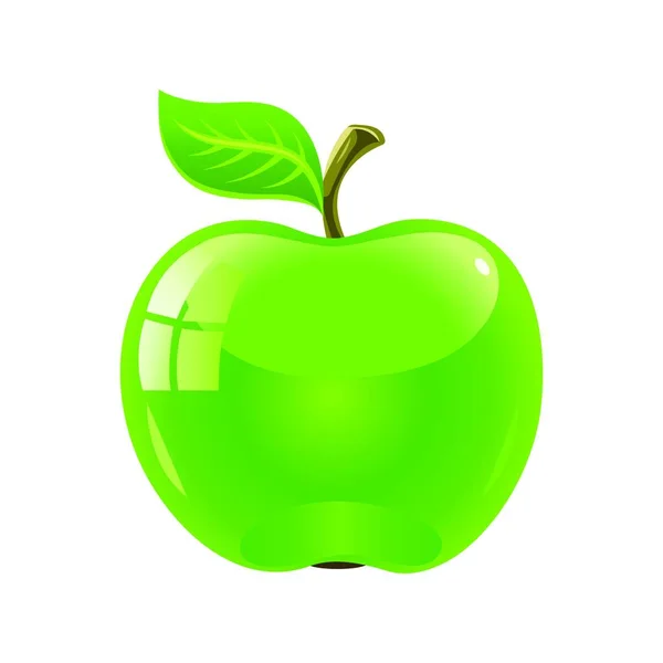 Manzana Verde Con Una Hoja Sobre Fondo Blanco — Vector de stock