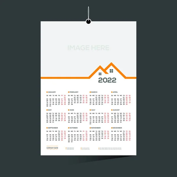 Orange Färg Månad 2022 Kalender Design För Alla Typer Användning — Stock vektor