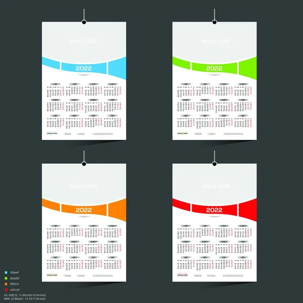 Μήνας Χρώμα Διάνυσμα 2022 Ημερολόγιο Σχεδιασμό — Διανυσματικό Αρχείο