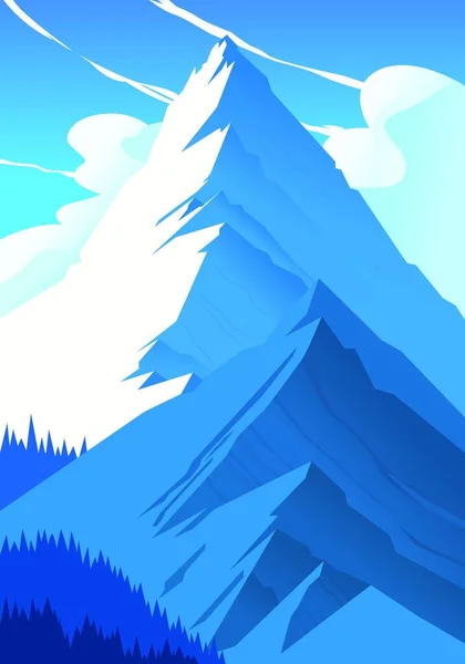 Ilustração Vetorial Uma Bela Paisagem Com Montanhas Neve — Vetor de Stock